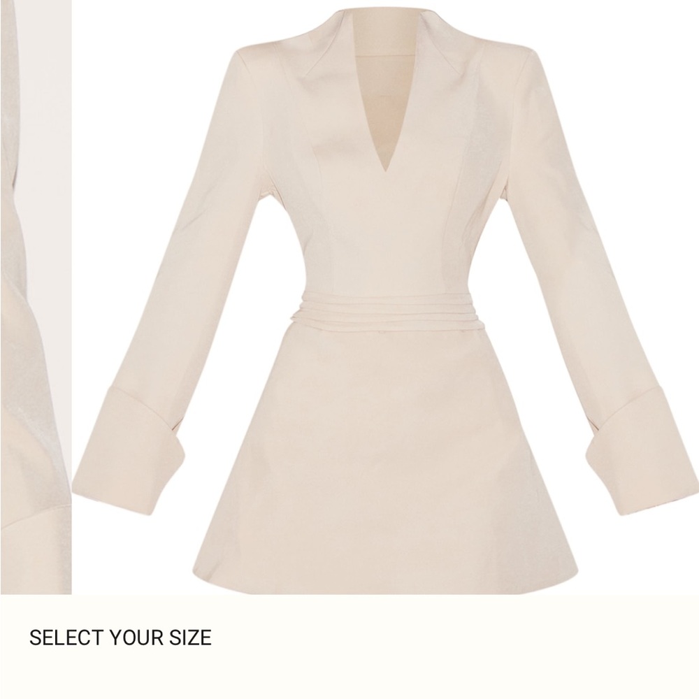 PrettyLittleThing Cream Long Sleeve Dress